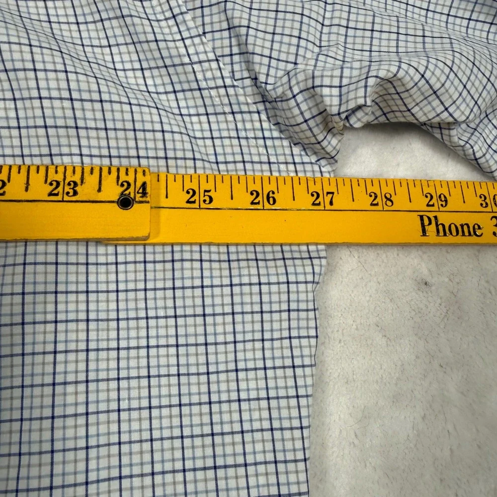 Brooks Brothers Mens Large Blue Tan Micro Check Cotton Short Sleeve Sport Shirt